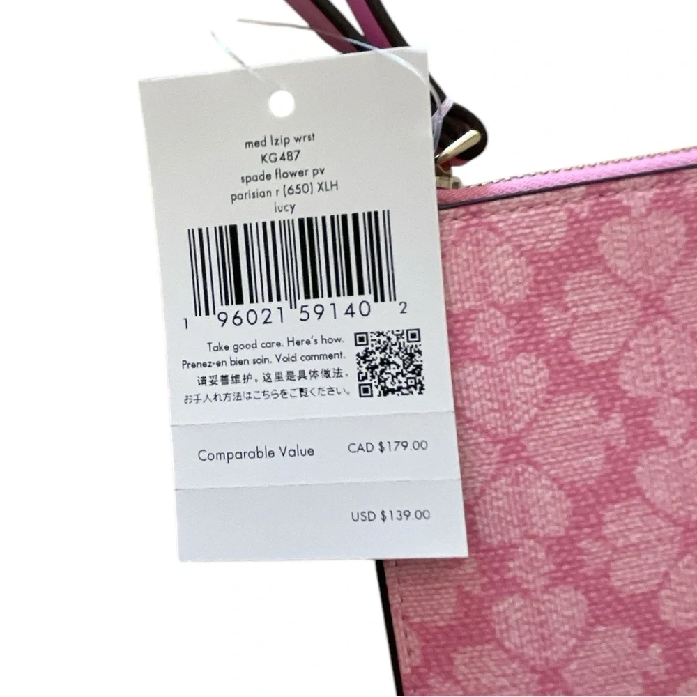 Kate Spade Wristlet Pink Clutch Pebbled Leather with Spade Flower Pattern NWT